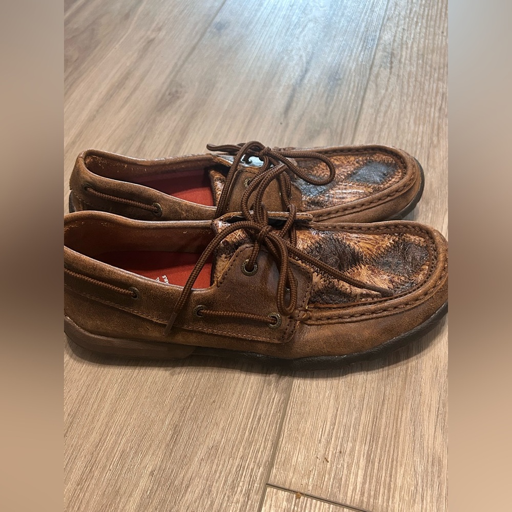 Twisted X Driving Moccasins Oil Saddle Ostrich/Bomber Ostrich Size 6.5M Lace Up - Picture 3 of 10